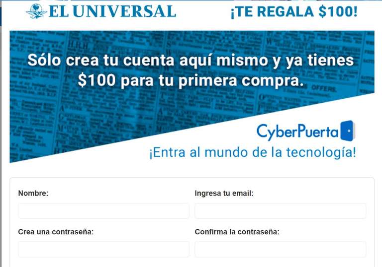 100 pesos de descuento en Cyberpuerta creando cuenta nueva