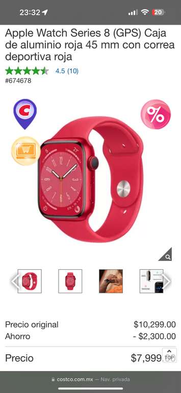 Costco: Apple Watch 45 mm rojo