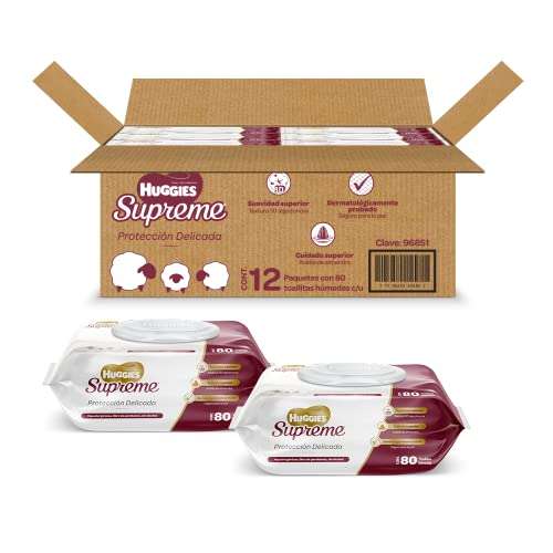 Amazon: Huggies Supreme Toallitas húmedas caja con 960 Piezas (Planea y cancela) 12 paquetes de 80 toallitas c/u