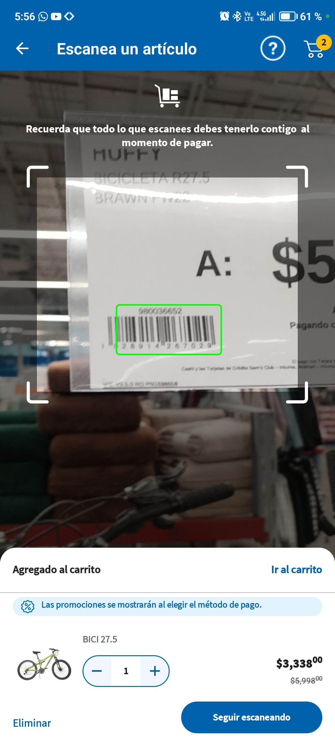 Sam's Club: Bicicleta r27.5
