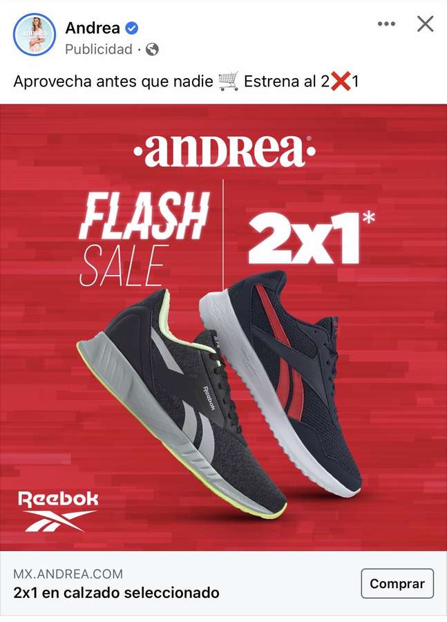 Tenis Rebook al 2x1 en tienda en línea andrea - promodescuentos.com