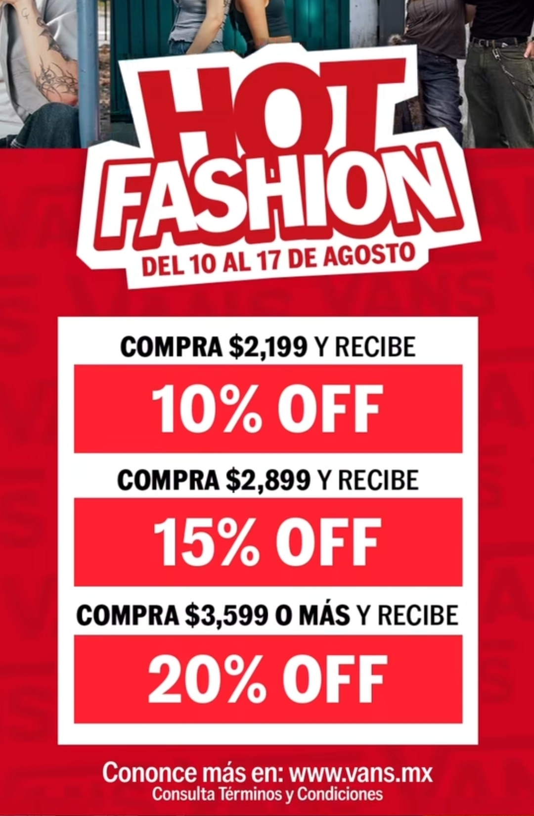 Vans: Hasta 20% de descuento en toda la tienda + 15% adicional con Aplazo