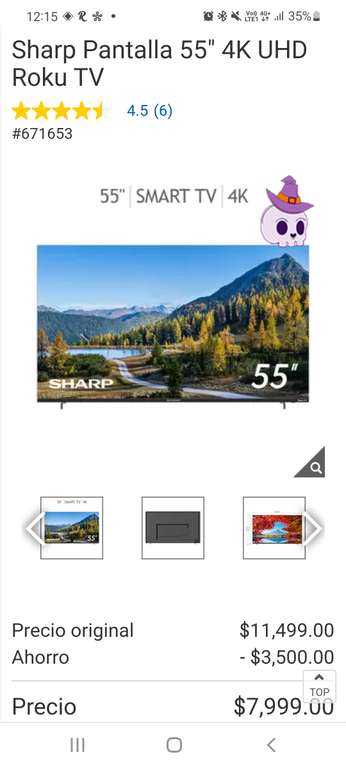 Costco Sharp Pantalla 55" 4K UHD Roku TV