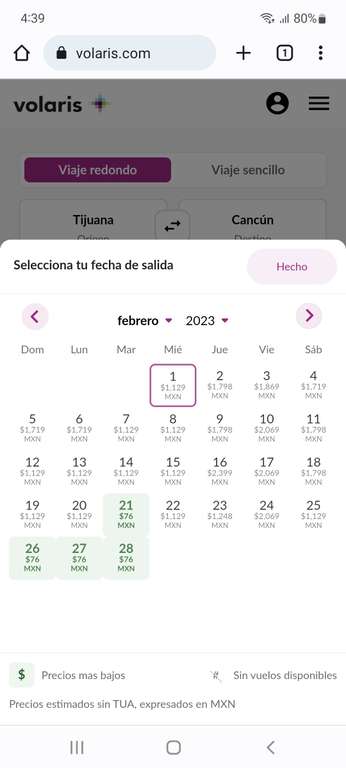 Volaris: Vuelo sencillo de Tijuana a Cancún 76 pesos + TUA (fechas en la imagen)