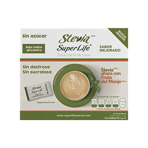 Amazon: Stevia Super Life Bio 150 Sobres, Con Fruta del Monje Sin azúcar