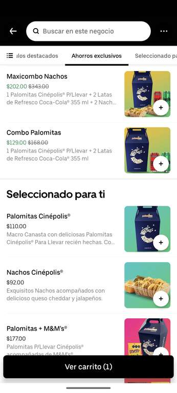Uber Eats: Combos Cinépolis