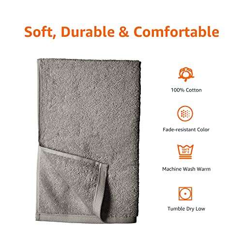Amazon Basics - Toallas de mano - 100% algodón - Paquete de 12 - Gris