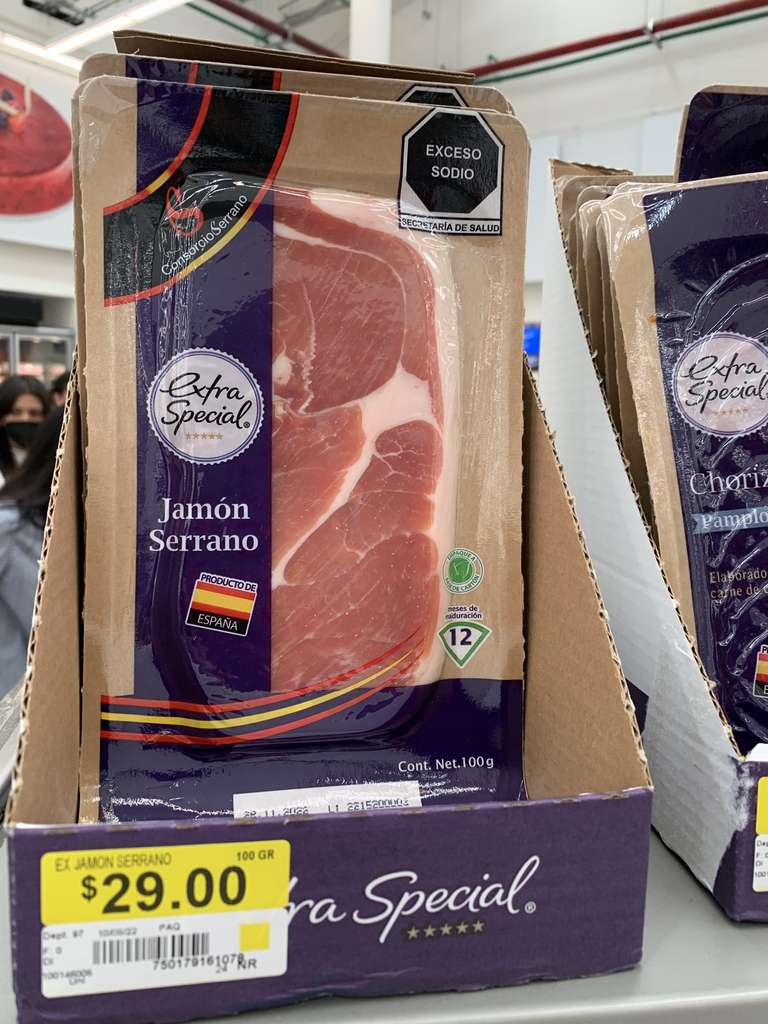 Walmart: Jamón serrano y chorizo Pamplona e ibérico 100grs