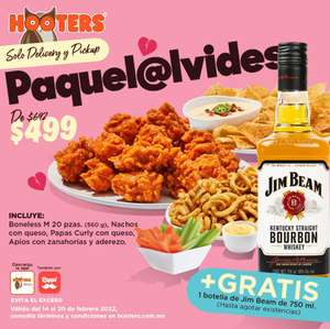 Hooters San Valentín: "paquelaolvides" Botella Jim Beam GRATIS en la compra de un paquete de San Valentín | sucursales seleccionadas