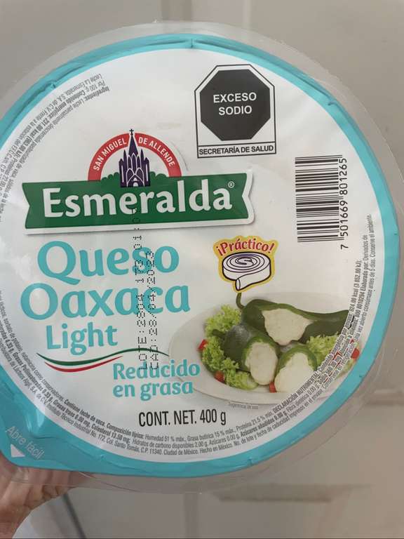Queso Esmeralda Oaxaca Light 400 gr comprado en WALMART LEÓN