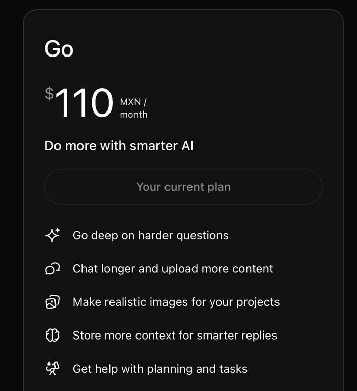 Plan Chat Nuevo plan de chat GPT GO por solo $110 at Promodescuentos ...