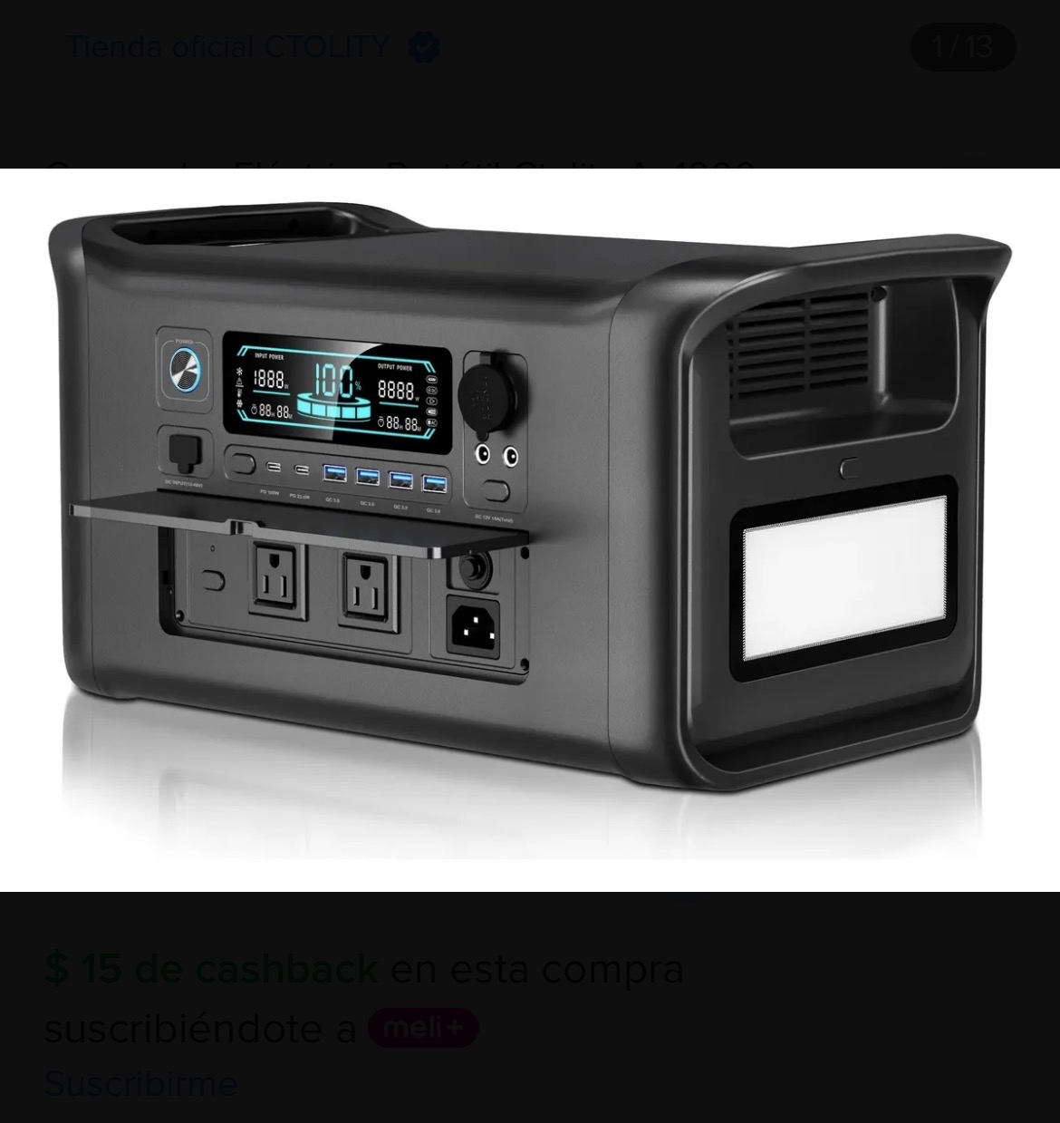 Mercado libre: Generador electico portátil ctolity ap1000, 1024wh