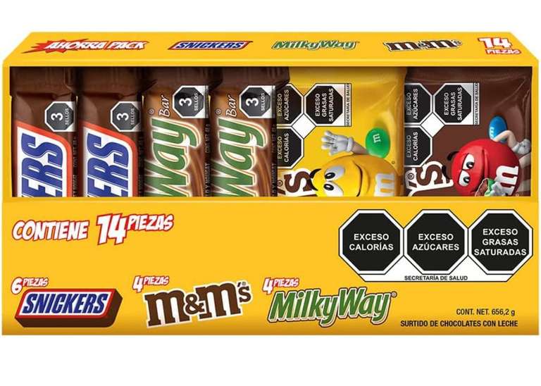 Amazon: Caja Chocolates Snickers, Milky Way, M&Ms - 14 Piezas - 656.2g | envío gratis con Prime