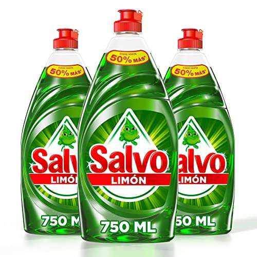 Amazon: SALVO Lavatrastes Líquido Limón, jabón liquido que remueve grasa difícil, 3 unidades de 750ml (Total 2.25L)