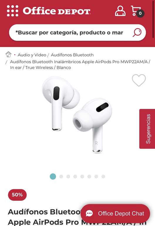 Office Depot: Audífonos Bluetooth Inalámbricos Apple AirPods Pro MWP22AM/A / In ear / True Wireless / Blanco