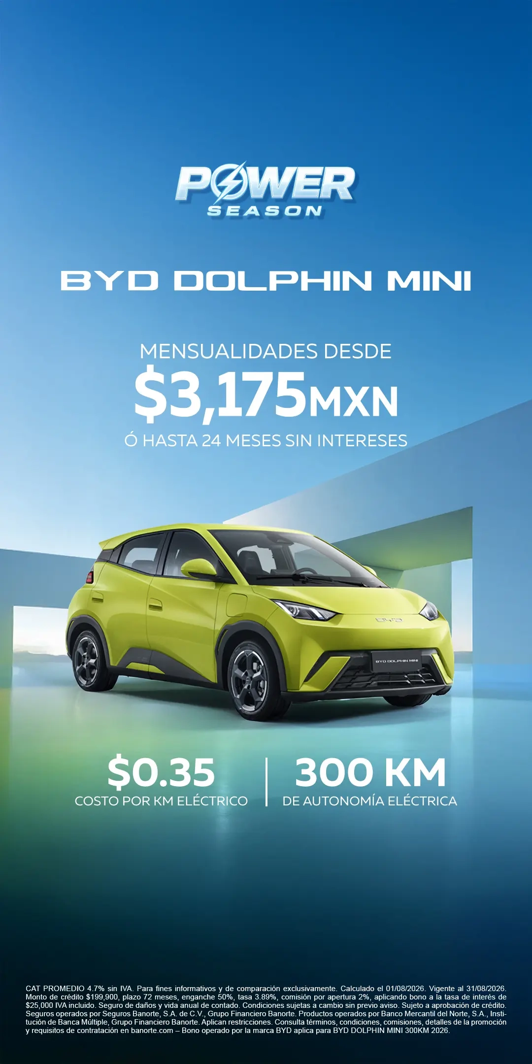 BYD: Estrena el BYD Dolphin Mini desde $3,175 MXN mensuales o hasta 24 MSI. ¡Autonomía de 300 km y 0.35 por km!