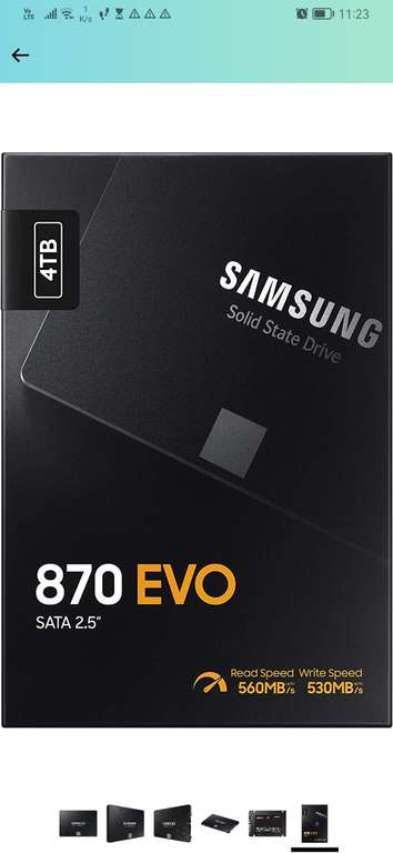 Amazon: SAMSUNG Electronics 870 EVO 4TB 2.5 Pulgadas SATA III SSD Interno (MZ-77E4T0B/AM)
