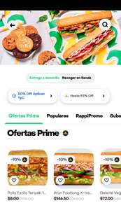 Rappi: Subway pollo estilo teriyaki en 8 pesos con prime