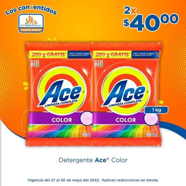 Chedraui: 2x$40 en Ace Color 1kg • 2x$40 en Pinol 1.1L+900 ml • 2x$40 en Fabuloso 1L • 2x$70 en Pinol 1.8L