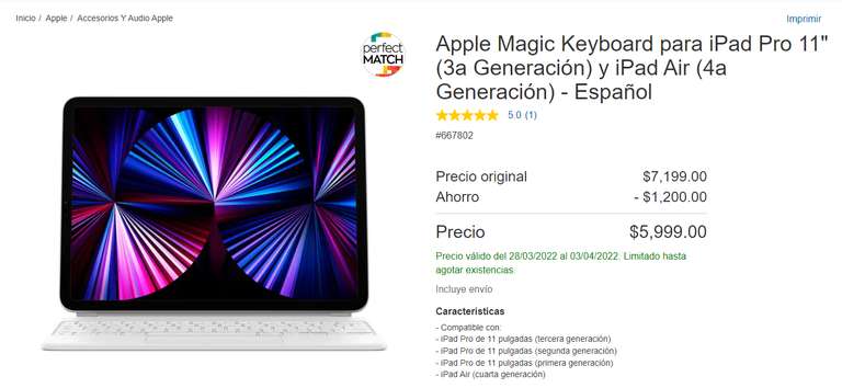 COSTCO: Apple Magic Keyboard para iPad Pro 11" (3a Generación) y iPad Air (4a Generación) - Español
