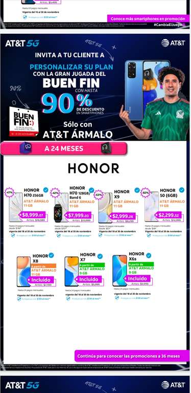 AT&T - Equipos en promoción en plan "Ármalo 11GB"