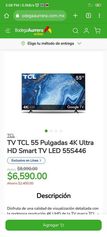 Bodega Aurrera: TV TCL 55 Pulgadas 4K Ultra HD Smart TV LED 55S446