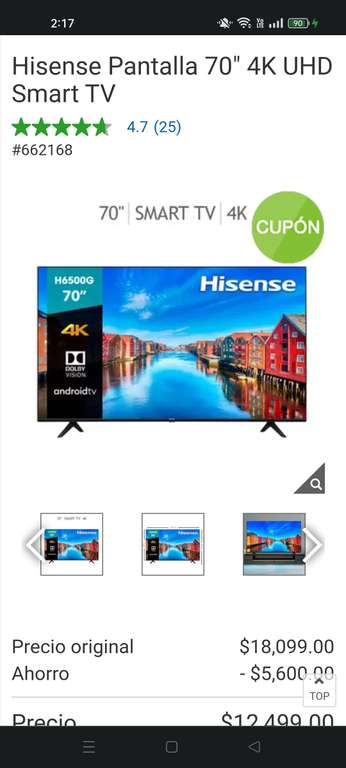 Costco: Hisense Pantalla 70" 4K UHD Smart TV | Pagando con TDC Costco Citibanamex