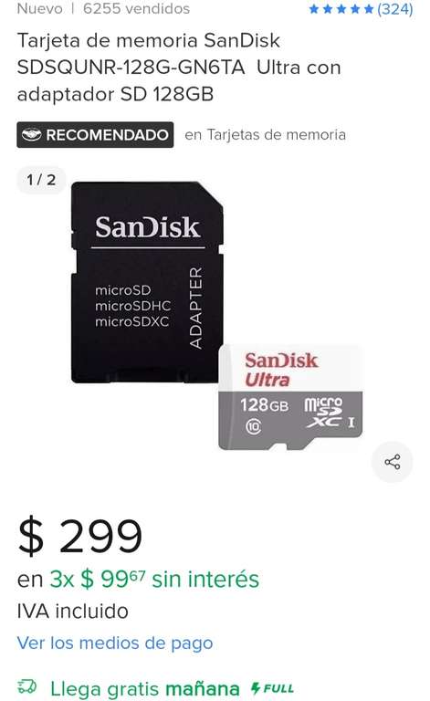 Mercado Libre Memoria microSD SanDisk 128 Gb