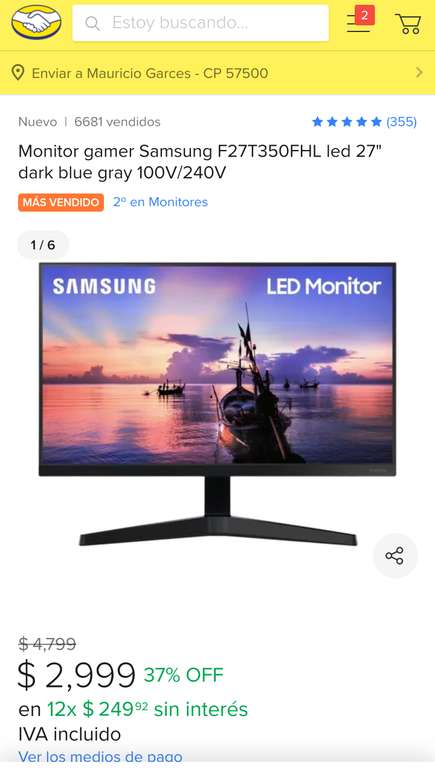 Mercado Libre: Monitor gamer Samsung led 27 "