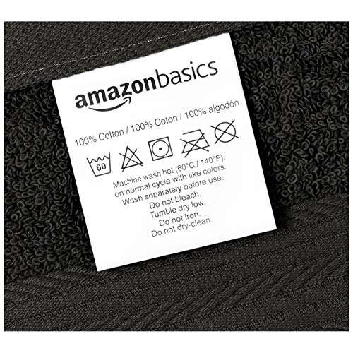 Amazon Basics: Paño de algodón resistente a la decoloración, color negro, paquete de 12