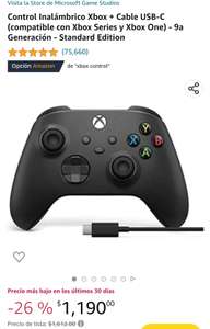 Amazon: Control Inalámbrico Xbox + Cable USB-C (compatible con Xbox Series y Xbox One) - 9a Generación - Standard Edition