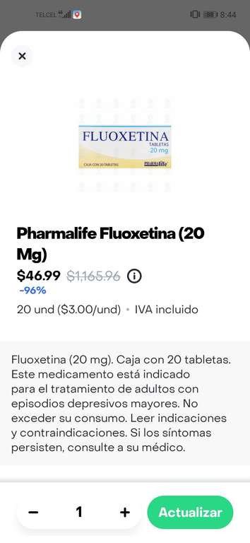 Rappi [Farmacias Guadalajara]: Fluoxetina (20mg)