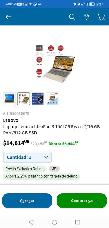 Sam's Club: Laptop Lenovo IdeaPad 3 15ALC6 Ryzen 7/16 GB RAM/512 GB SSD