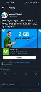 2 GB grátis Movistar Al descargar la app y registrarte