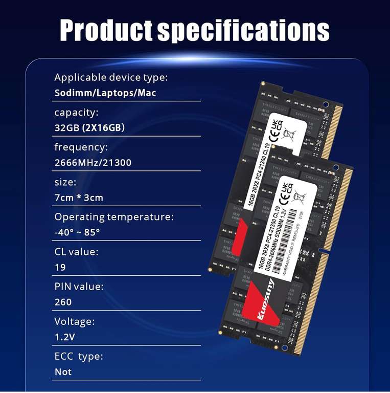 Amazon- Kuesuny Ram DDR4 32GB Kit Memoria para Laptop, 2x16GB