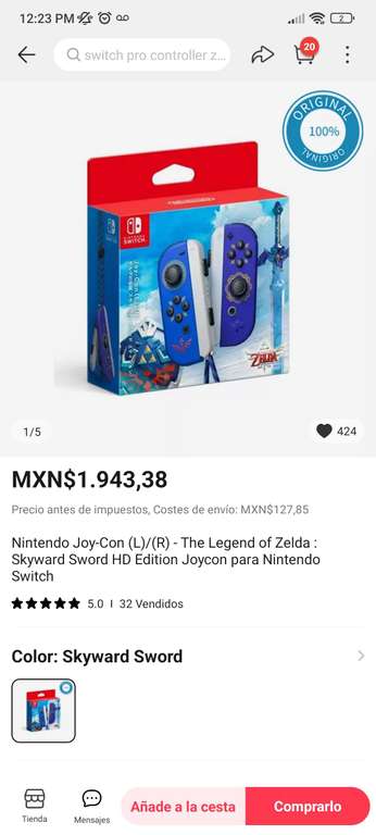 AliExpress: Joy Cons (L)y(R) Edición Zelda Skyward Sword (VERSION JAPONESA ORIGINALES) | Pagando con MercadoPago
