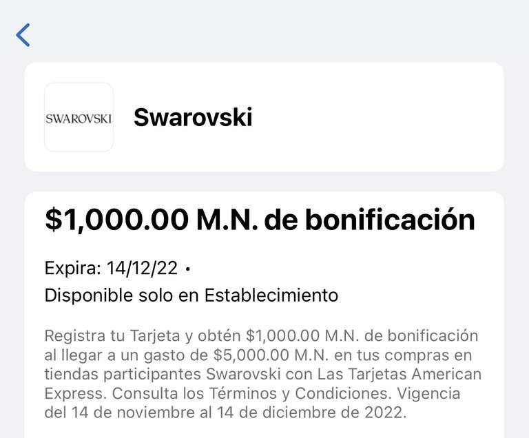 American Express: $1000 de bonificación gastando $5000 en Swarovski