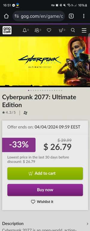 Gog: Cyberpunk 2077: Ultimate Edition usando vpn Ucrania + pagando en dólares