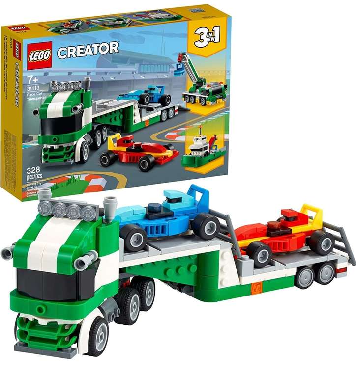 AMAZON LEGO Creator 3en1Transporte de Autos de Carreras (328 Piezas)
