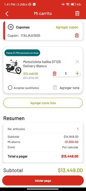Soriana: Motocicleta Italika DT125 Delivery Blanco