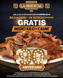 1/2 kilo de carne Árabe gratis al comprar 1 Kg de carne y 1 refresco familiar en Taquería la Oriental Puebla