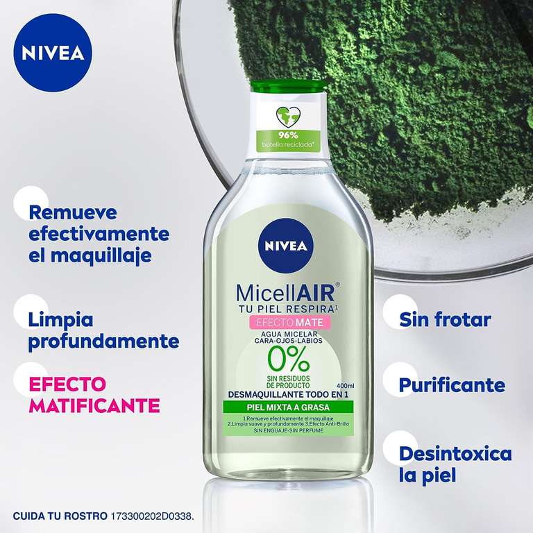 Amazon. NIVEA Agua Micelar Desmaquillante Todo en uno Efecto Mate (400 ml), Remueve Maquillaje a Prueba de Agua | Envío gratis Prime