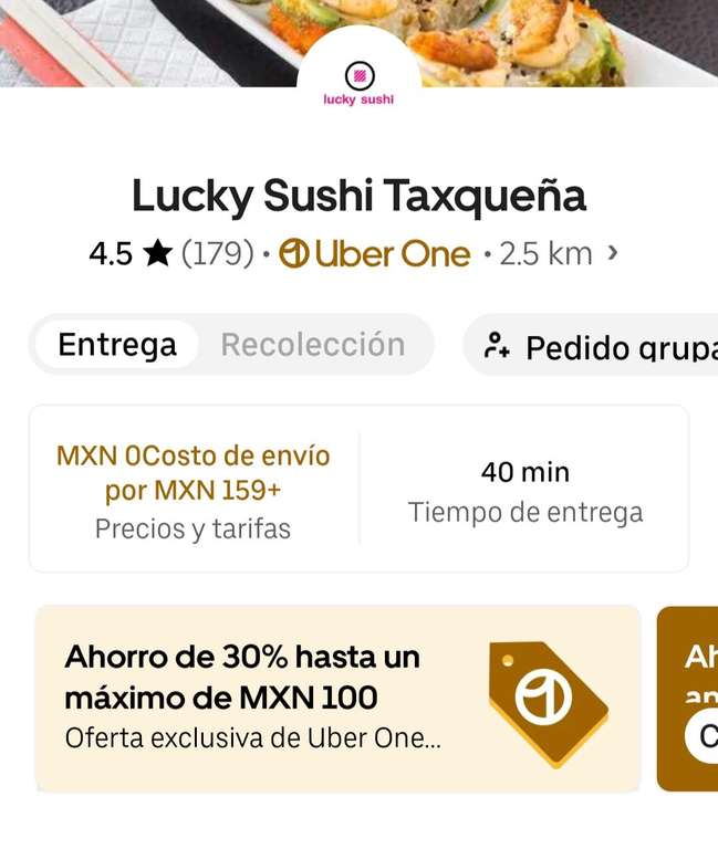 Uber Eats - Lucky Sushi 2x$84 - UBER ONE USUARIOS
