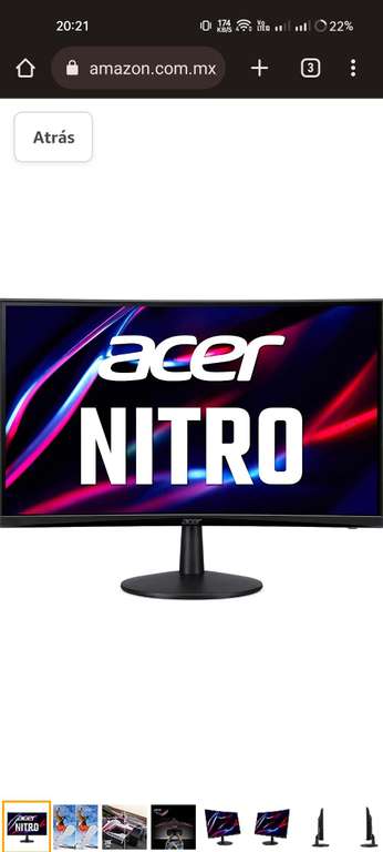 Amazon: Acer Nitro - Monitor de 23.6 Pulg Videojuegos 75 Hz