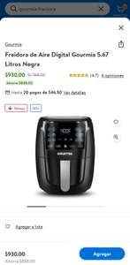 Walmart express: Freidora de Aire Digital Gourmia 5.67 Litros Negra
