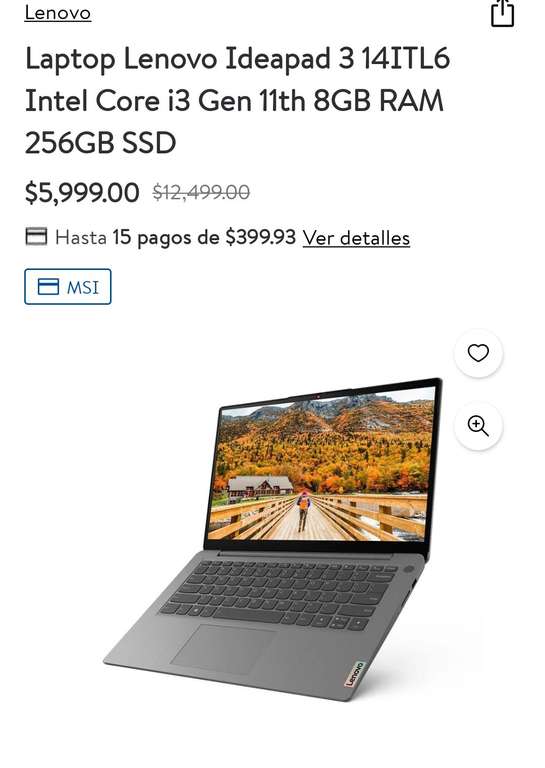 Walmart: Laptop Lenovo Ideapad 3 14ITL6 Intel Core i3 Gen 11th 8GB RAM 256GB SSD