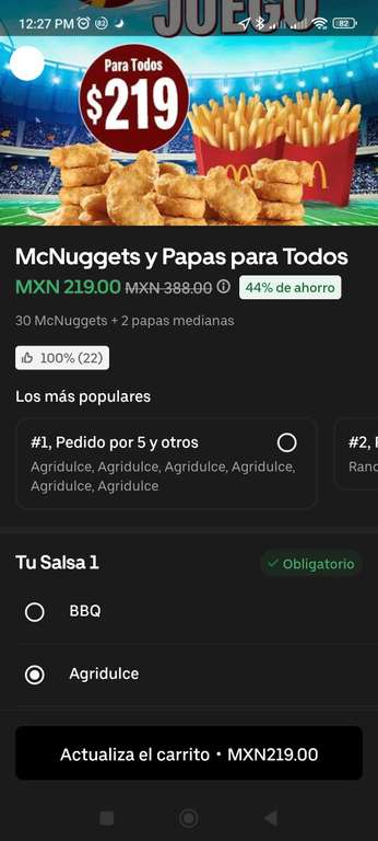 Uber eats uber one. McDonald's 30 nuggets + dos papas por 129 mxn