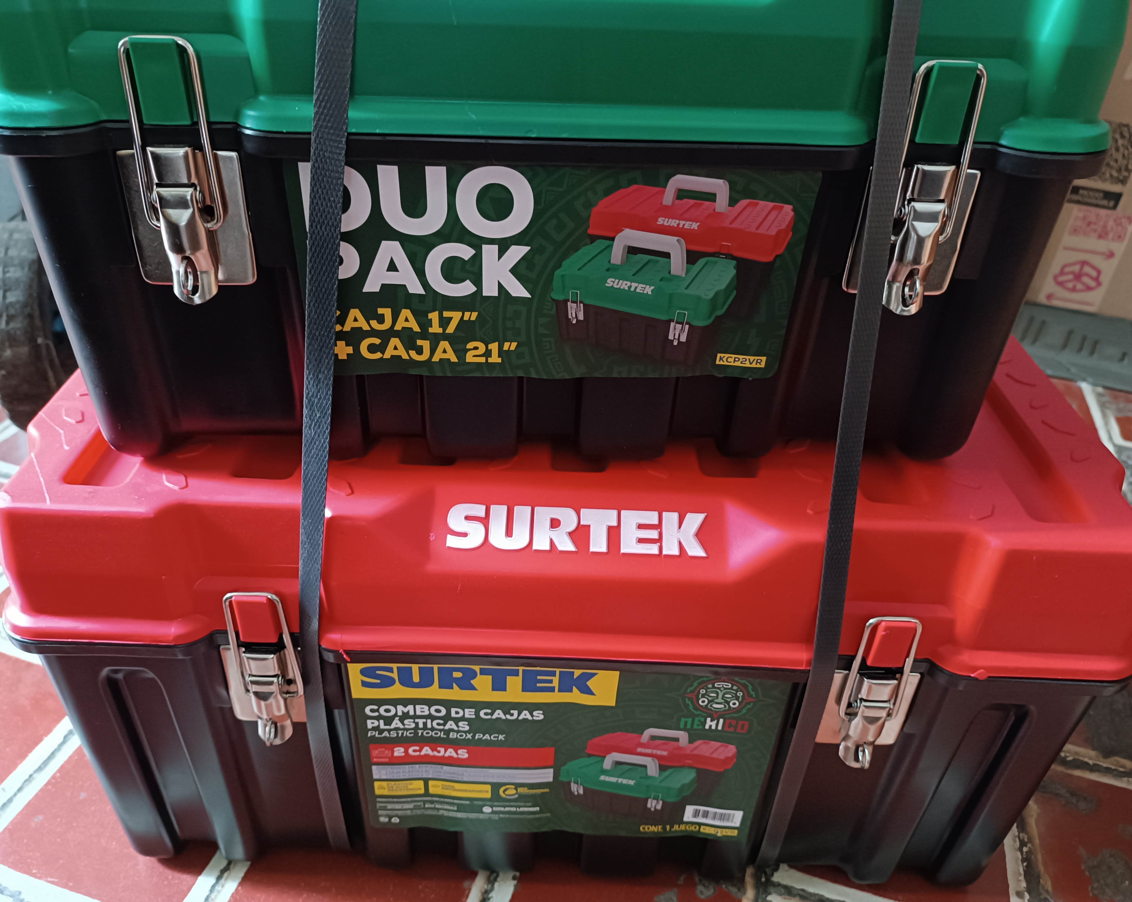 Walmart caja de herramientas Surtek dúo pack 17" y 21 " pulgadas tapa roja y verde
