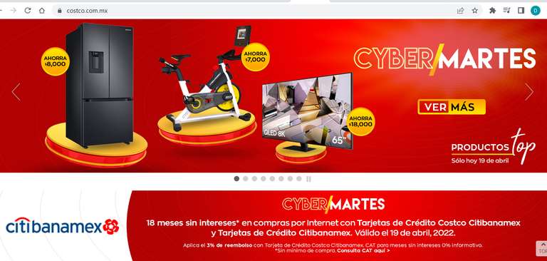 Costco: Cyber Martes 18 meses sin intereses sólo para Tarjeta Citibanamex Costco, sin mínimo de compra