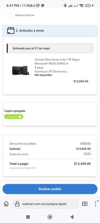 Walmart: Xbox series X cupón HOTSALE (Paypal + HSBC) 30% Boni